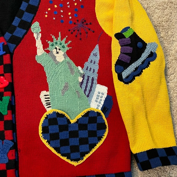 Vintage Berek Cardigan New York NYC Theme Medium Kitsch Novelty - small flaws - Picture 5 of 14